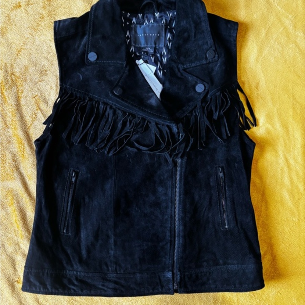 Sanctuary Black Suede Vest with Fringe
